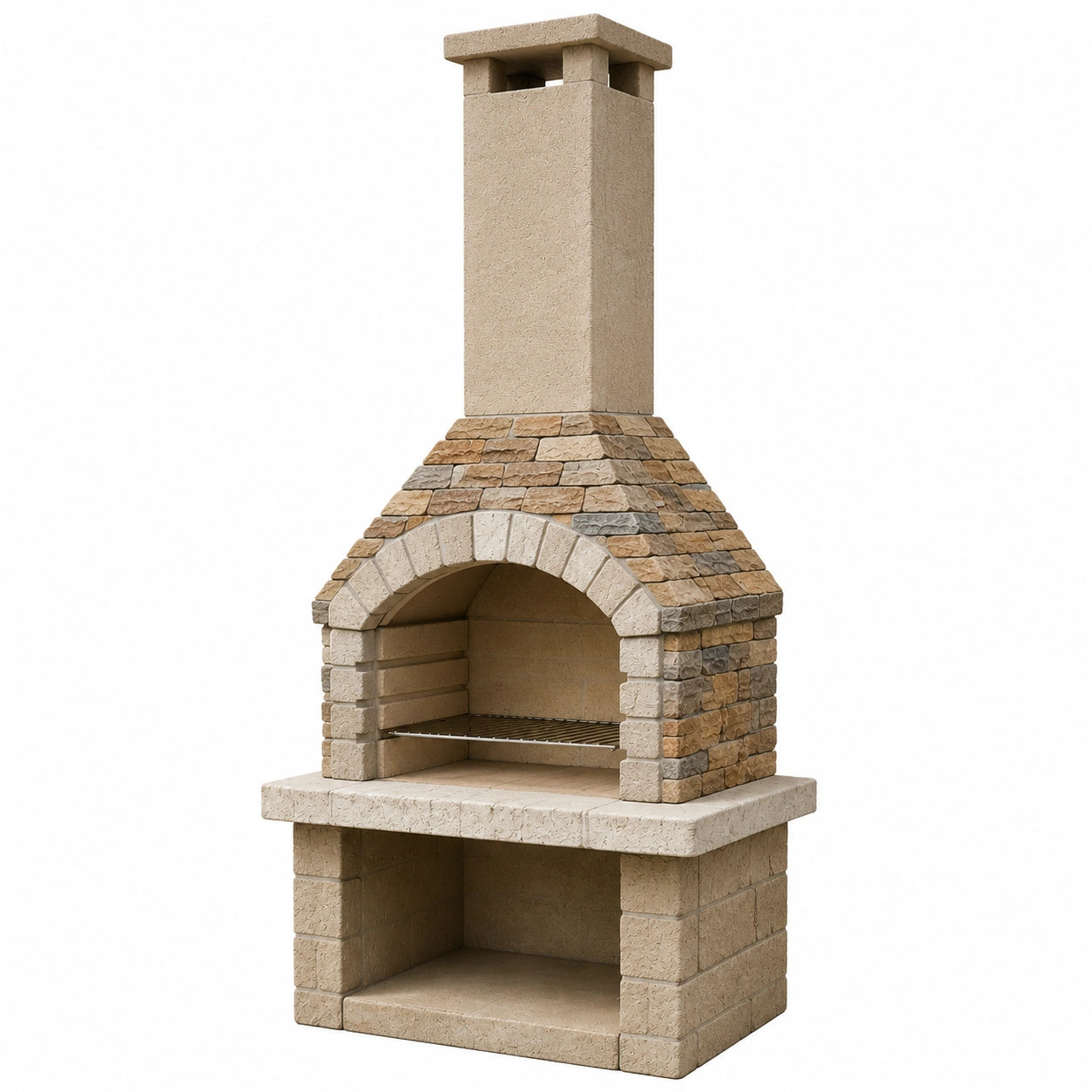 Stein Grillkamin aus Beton mit Natursteinoptik, Beige/Hellbraun