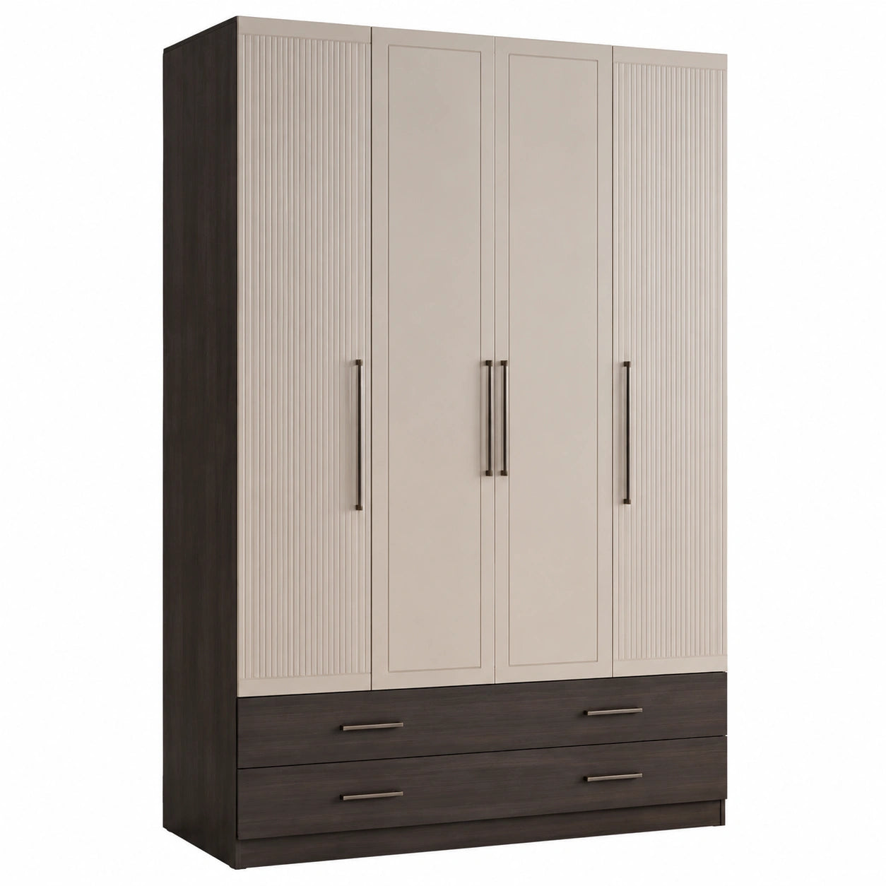 4-türiger Kleiderschrank Eiche Beige/Dunkelbraun 200x150x60cm