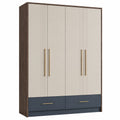 Kleiderschrank aus Holz mit 4 Türen und Stahlgriffen, Creme/Grau, 180x120x60 cm