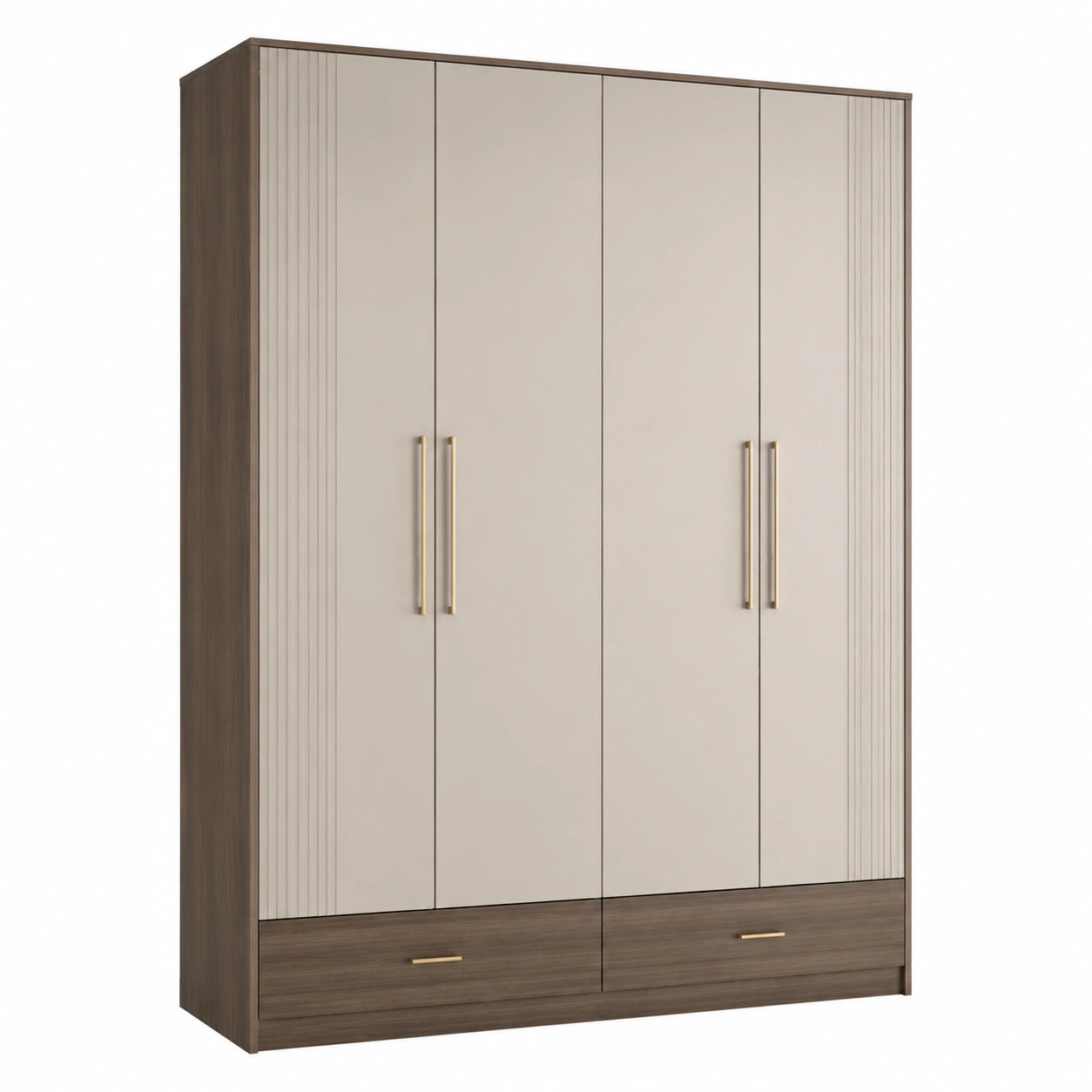Kleiderschrank aus Holz mit 4 Türen und 2 Schubladen Beige 180x60x220cm
