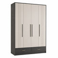 Beige/Schwarzer Kleiderschrank aus MDF mit 4 Türen und 2 Schubladen