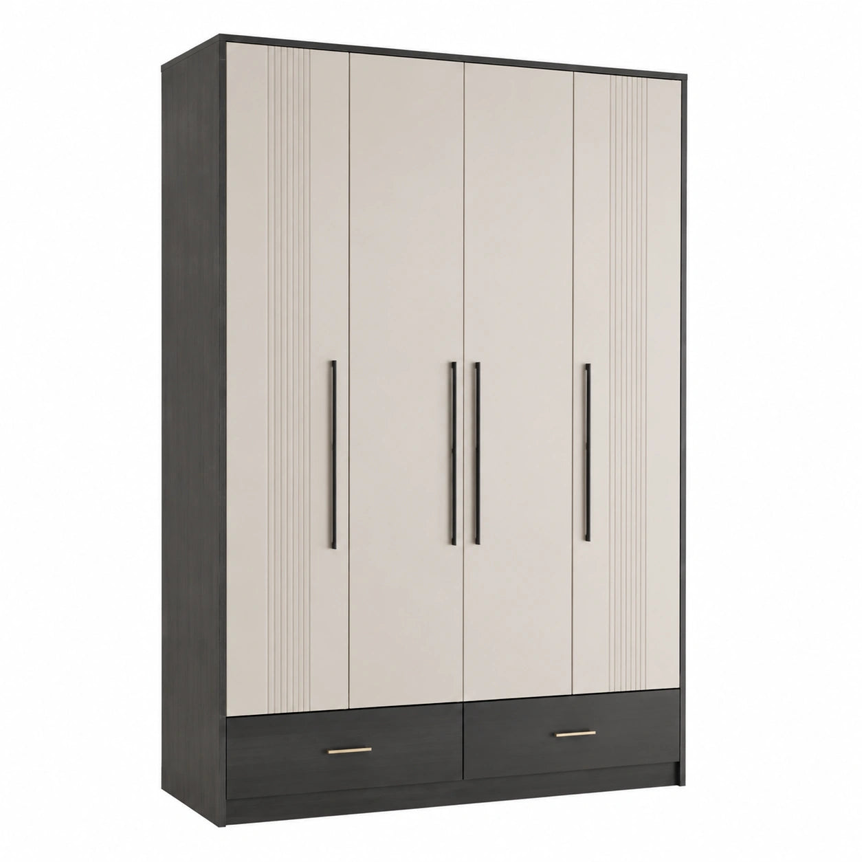 Beige/Schwarzer Kleiderschrank aus MDF mit 4 Türen und 2 Schubladen