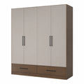 4-türiger Holzkleiderschrank mit Schubladen Grau/Braun 210x180x60cm