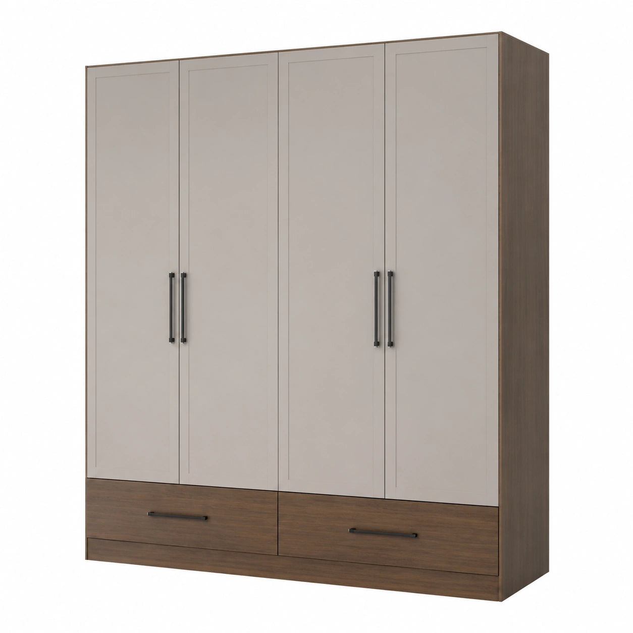 4-türiger Holzkleiderschrank mit Schubladen Grau/Braun 210x180x60cm