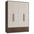 Kleiderschrank MDF mit vier Türen und zwei Schubladen Beige/Walnuss 200cm x 120cm x 60cm