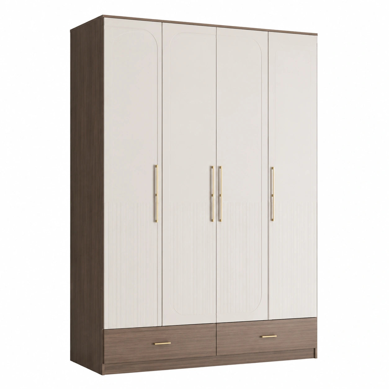 Kleiderschrank mit 4 Türen Weiß/Braun Spanplatte