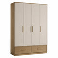 Kleiderschrank aus Holz und MDF mit 4 Türen und 2 Schubladen in Beige