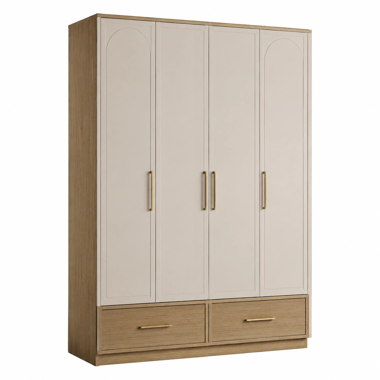 Kleiderschrank aus Holz und MDF mit 4 Türen und 2 Schubladen in Beige