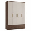 Holz Kleiderschrank mit 3 Türen und 2 Schubladen in Beige und Braun