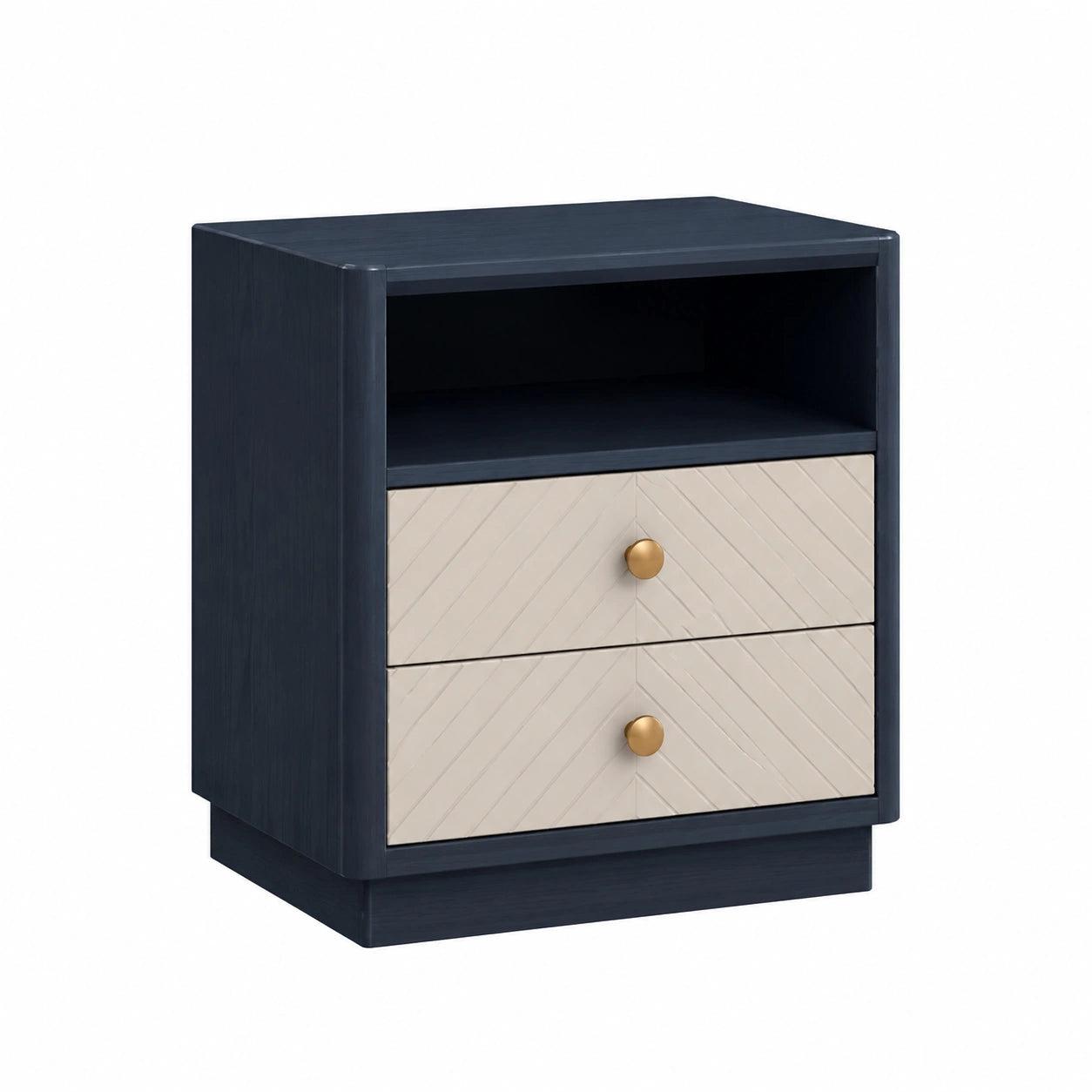 Holz Nachttisch Dunkelblau/Beige mit 2 Schubladen