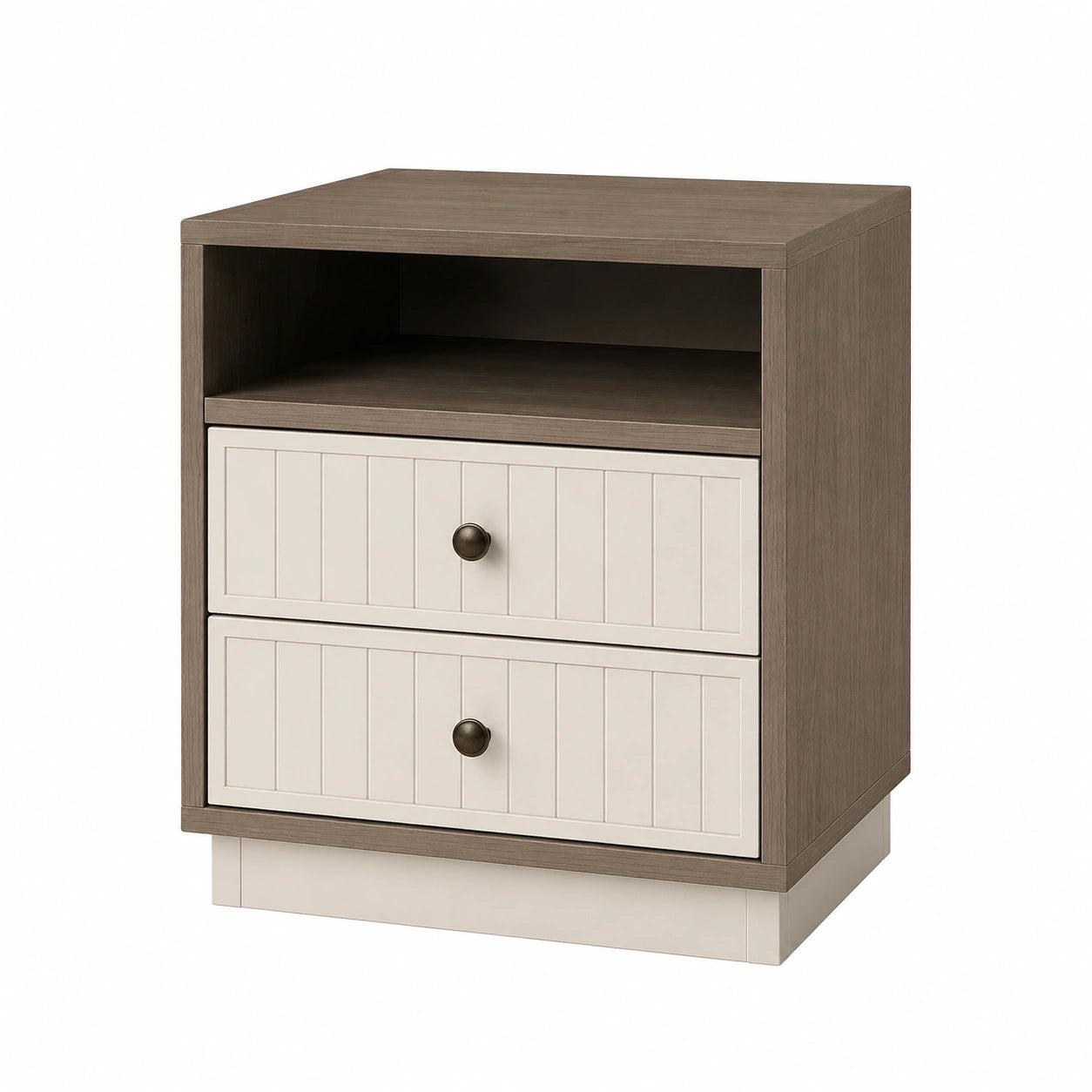 Nachttisch mit zwei Schubladen Holzfurnier/MDF Braun/Weiß