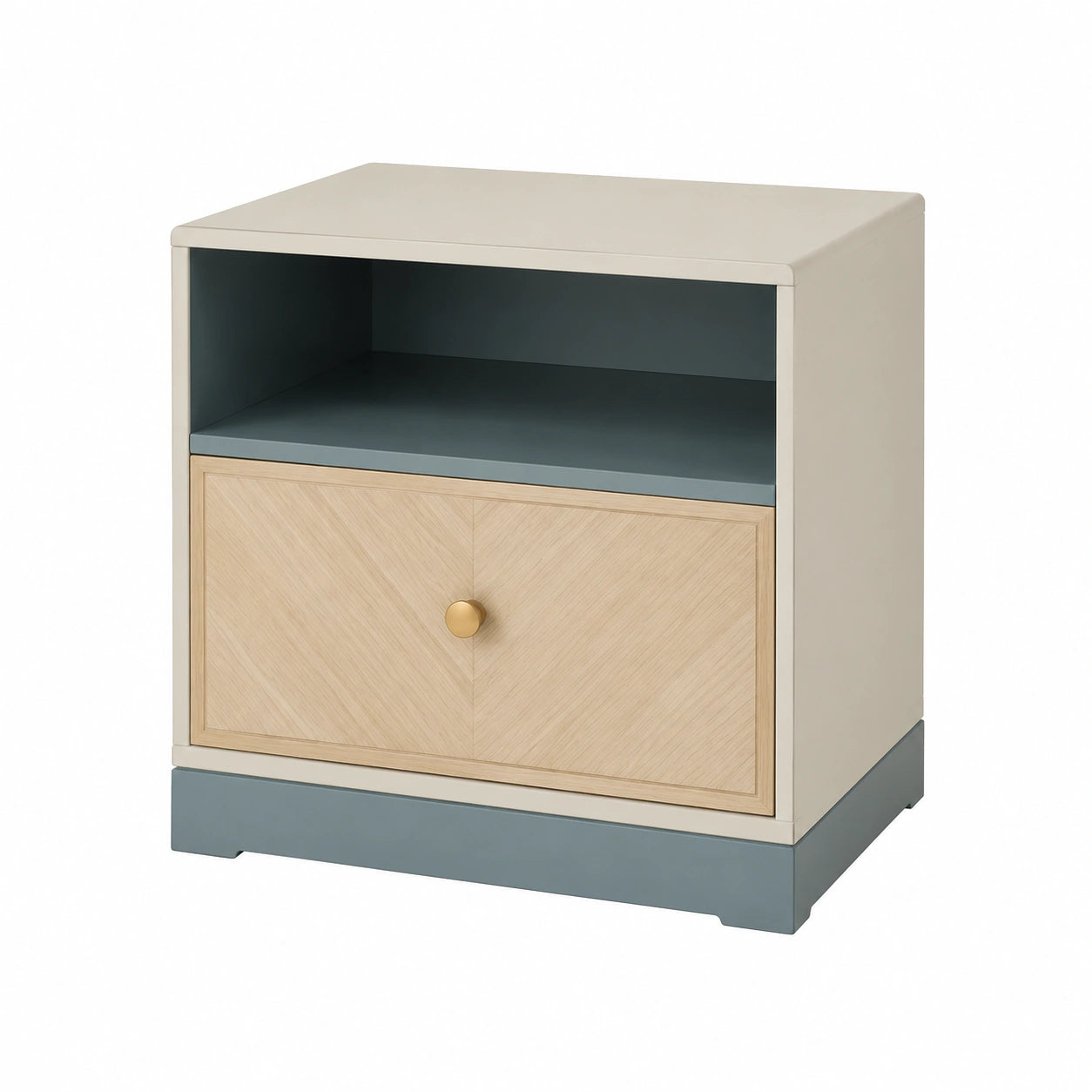 Nachttisch aus MDF mit Eichenfurnier Beige/Blau