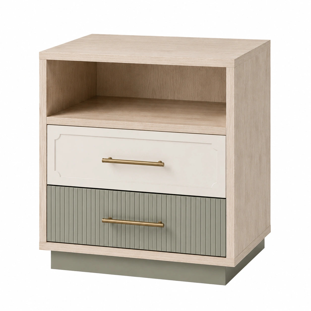 Nachttisch mit Zwei Schubladen Holz Beige/Weiß/Grün