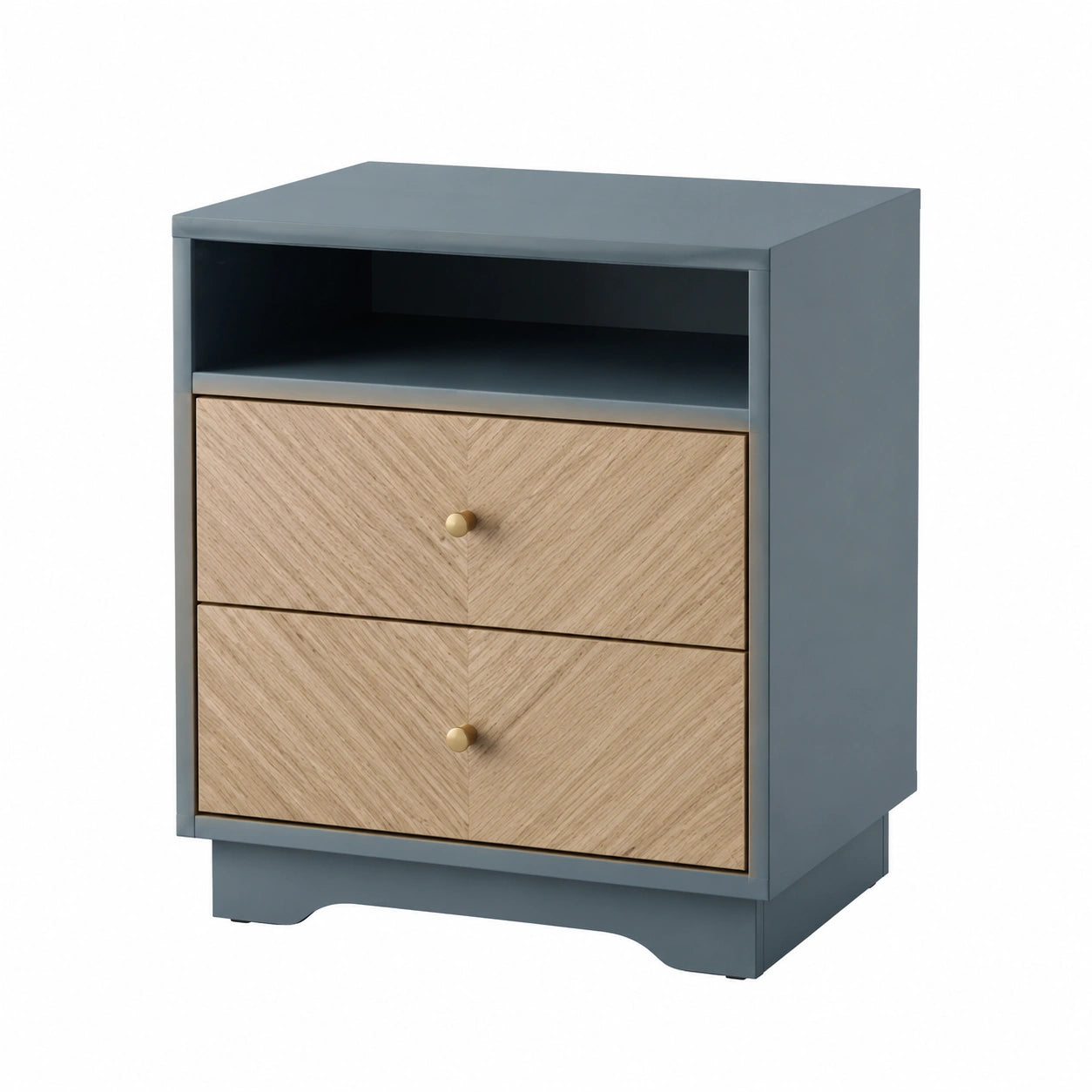 Holz Nachttisch mit 2 Schubladen Blau