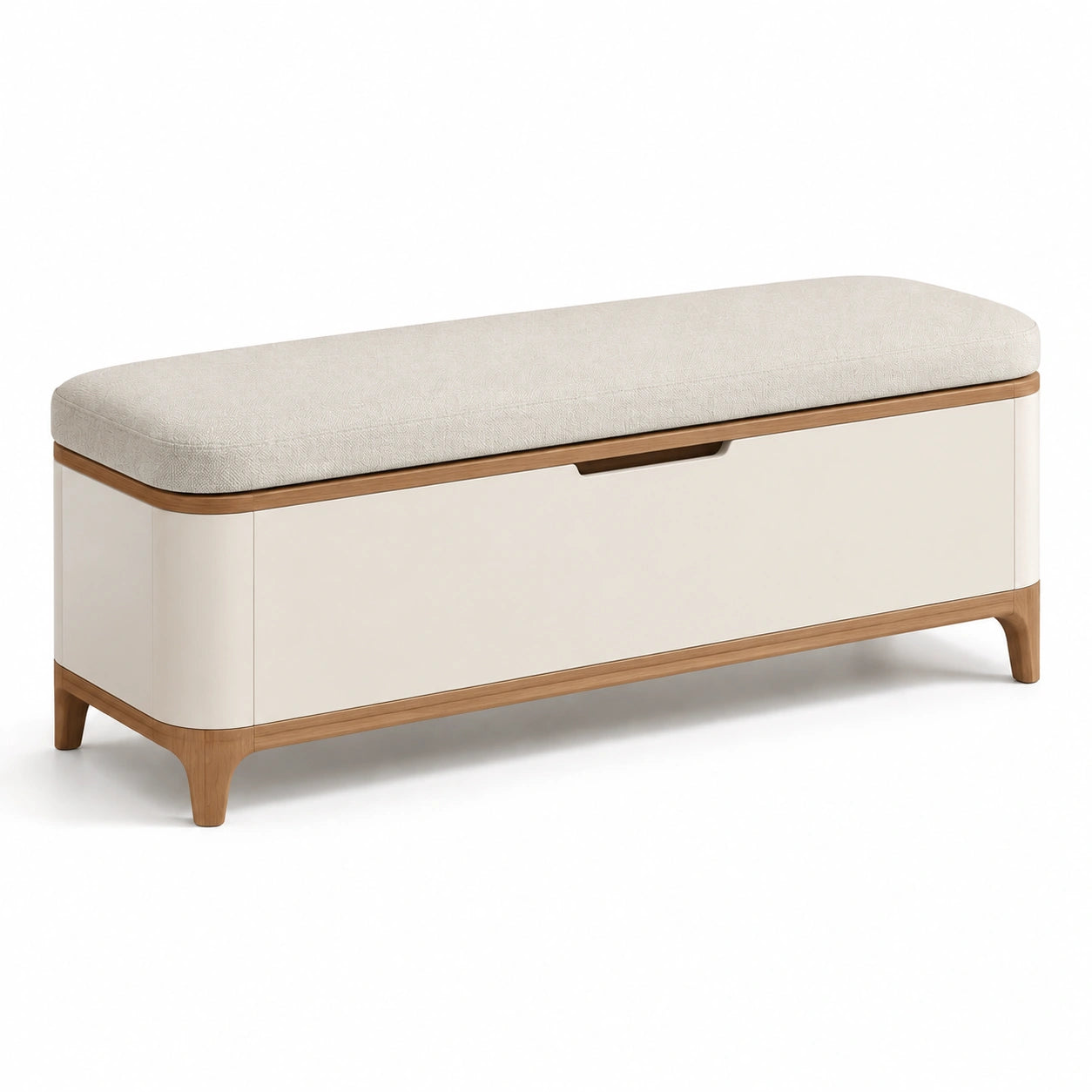 Sitzbank mit Stauraum Leinen Beige Holz 120x40x45 cm