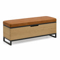 Aufbewahrungsbank Holz und Metall mit Kunstleder Sitzfläche Braun 120x40x45cm