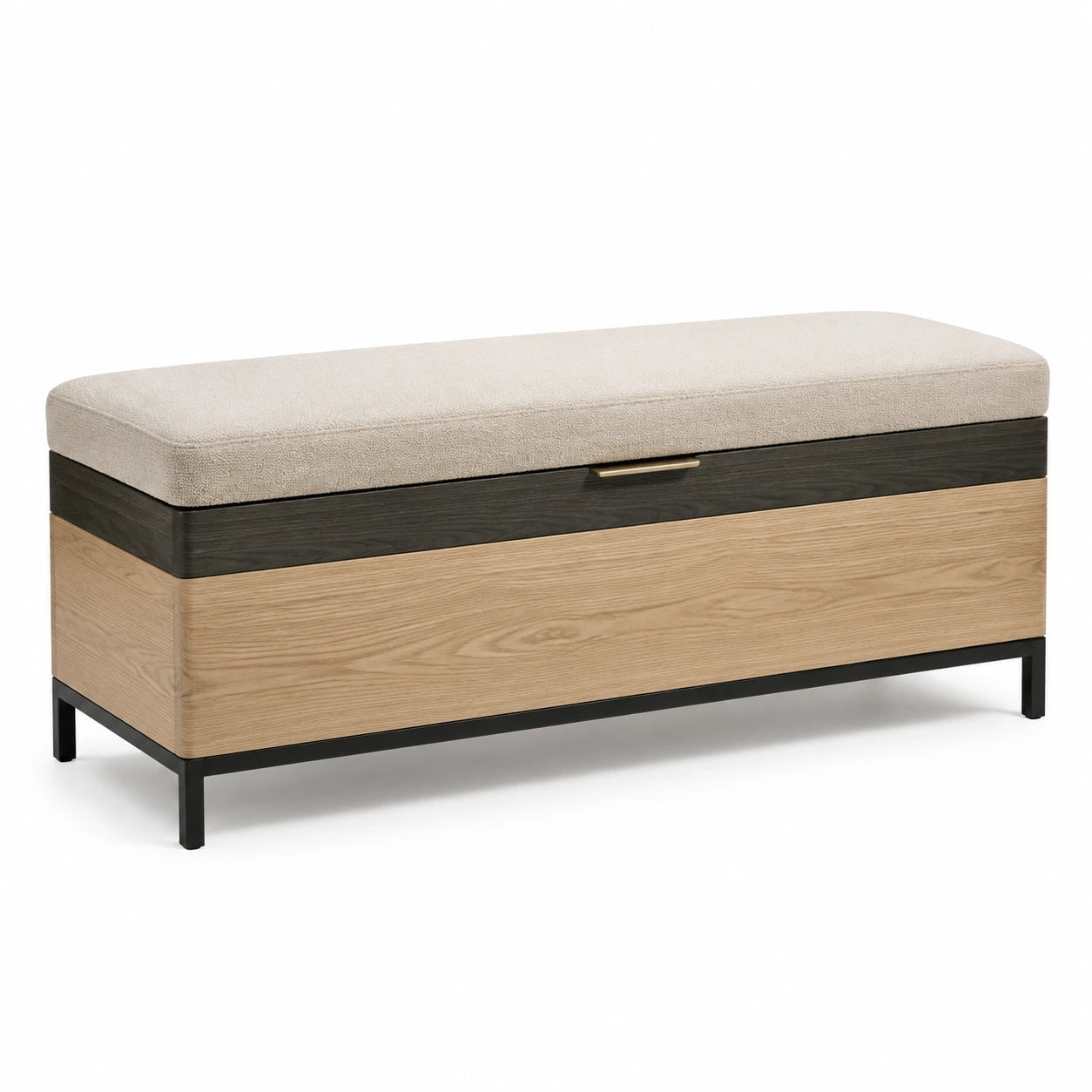 Holz- und Stoff-Sitzbank mit Stauraum