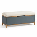 Aufbewahrungsbank Leinenpolster Holz Blau Eiche 120 cm