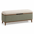 Holzbank mit Stauraum in Stoff Beige und Lederimitat Grün 120 cm