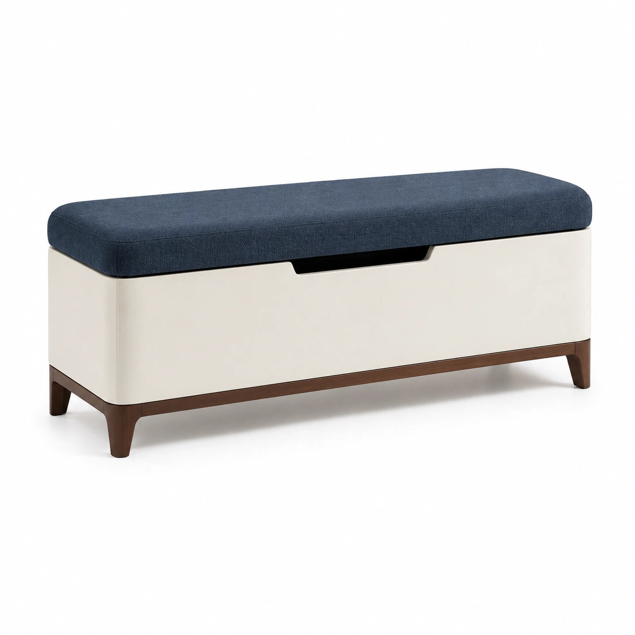 Sitzbank mit Stauraum Stoff Blau Massivholz Weiß 120cm