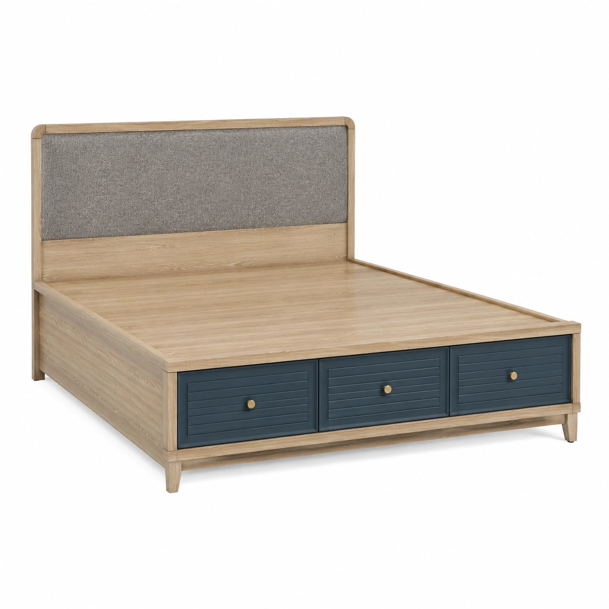Doppelbett mit Kopfteil und Schubladen aus Holz und Stoff 200x180 cm
