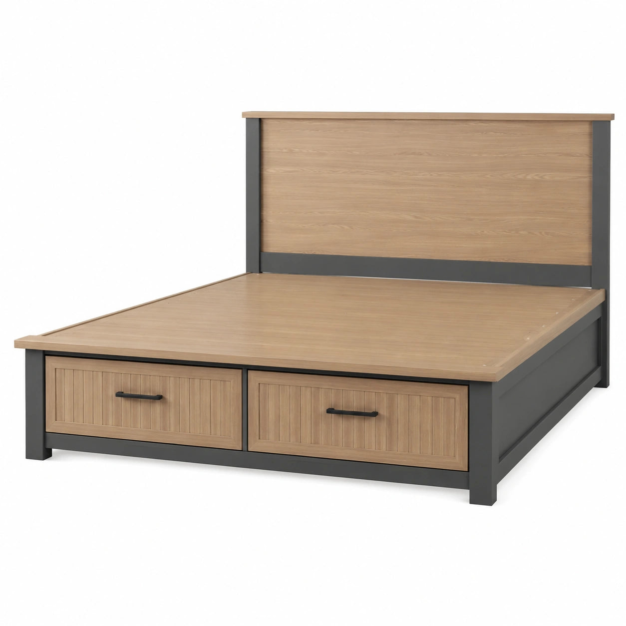 Doppelbett mit Schubladen Eichenholz und Metall 200x160 cm