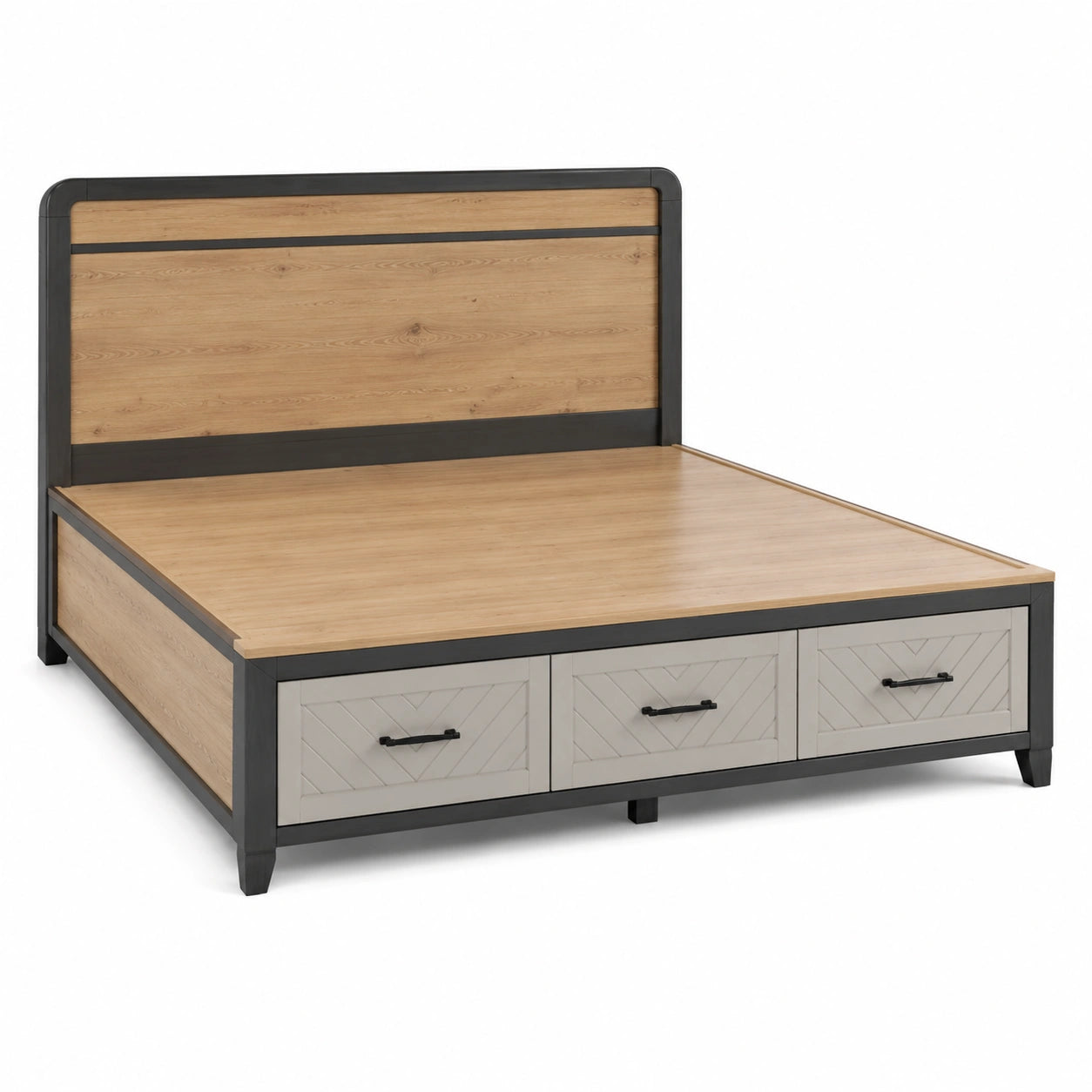 Bett mit Schubladen Eiche Grau Holz Metall 200x200 cm