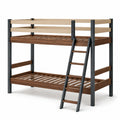 Etagenbett aus Walnussholz und Stahl mit Leiter, Braun/Beige, 200x90 cm
