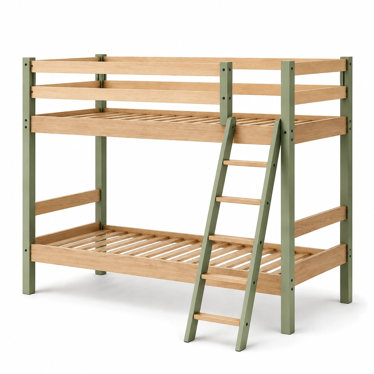 Etagenbett Kinderbett Holz Metall Eiche Grün/Natur 200x90 cm
