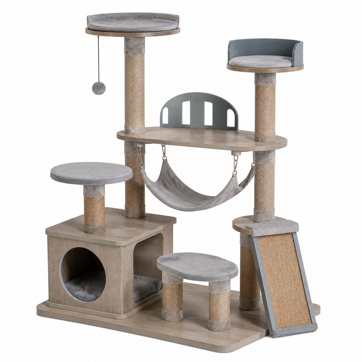 Katzenbaum aus Holzspanplatten mit Sisal und Plüsch, 150 cm hoch