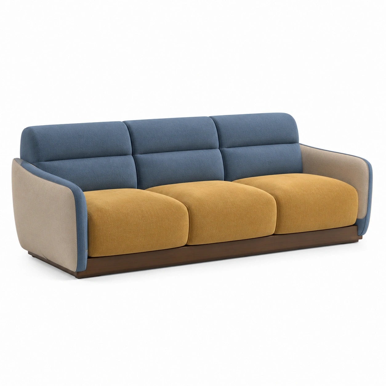 3-Sitzer Sofa Stoff Holzrahmen Blau/Gelb