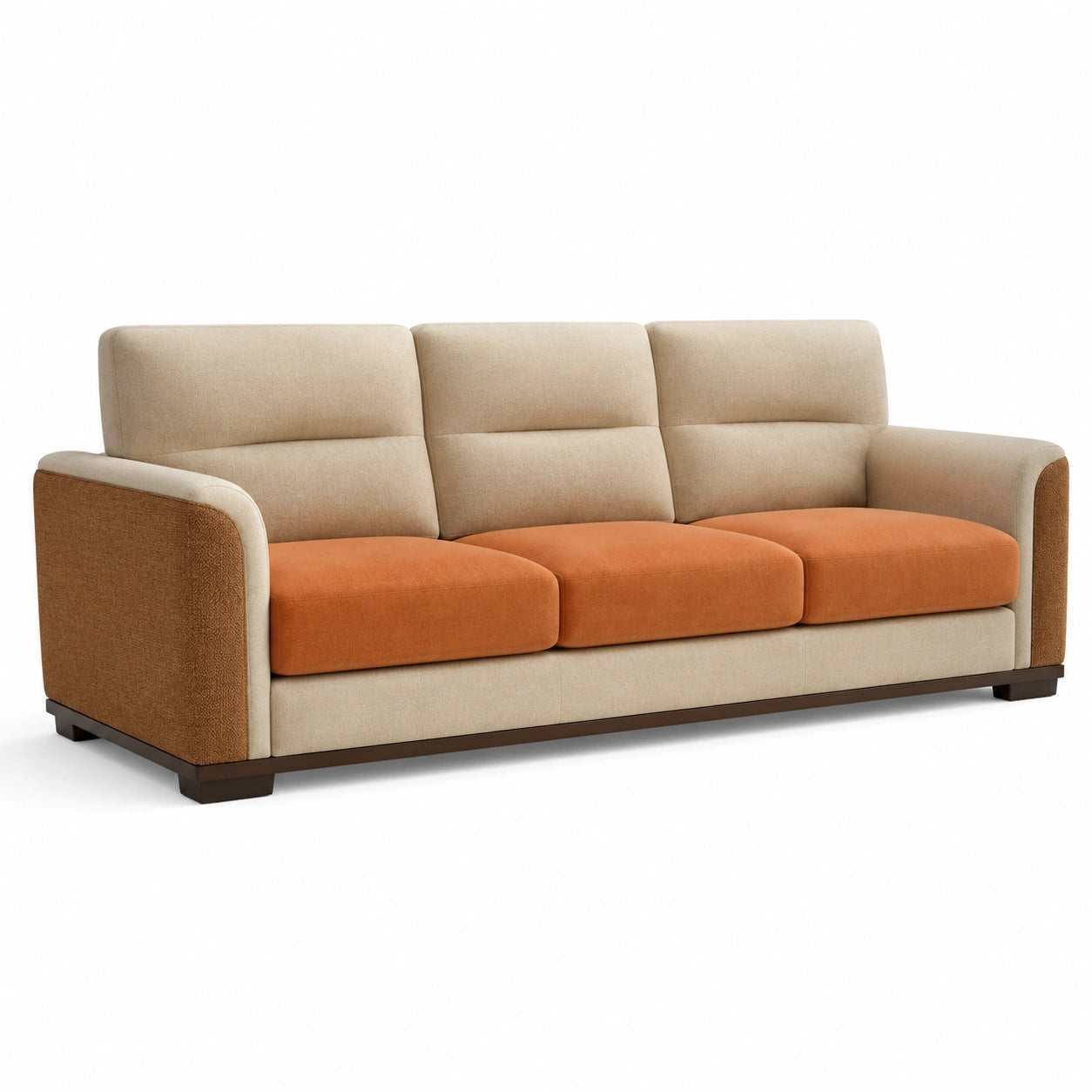 Dreier-Sofa Stoff Polyester Beige/Orange 210cm