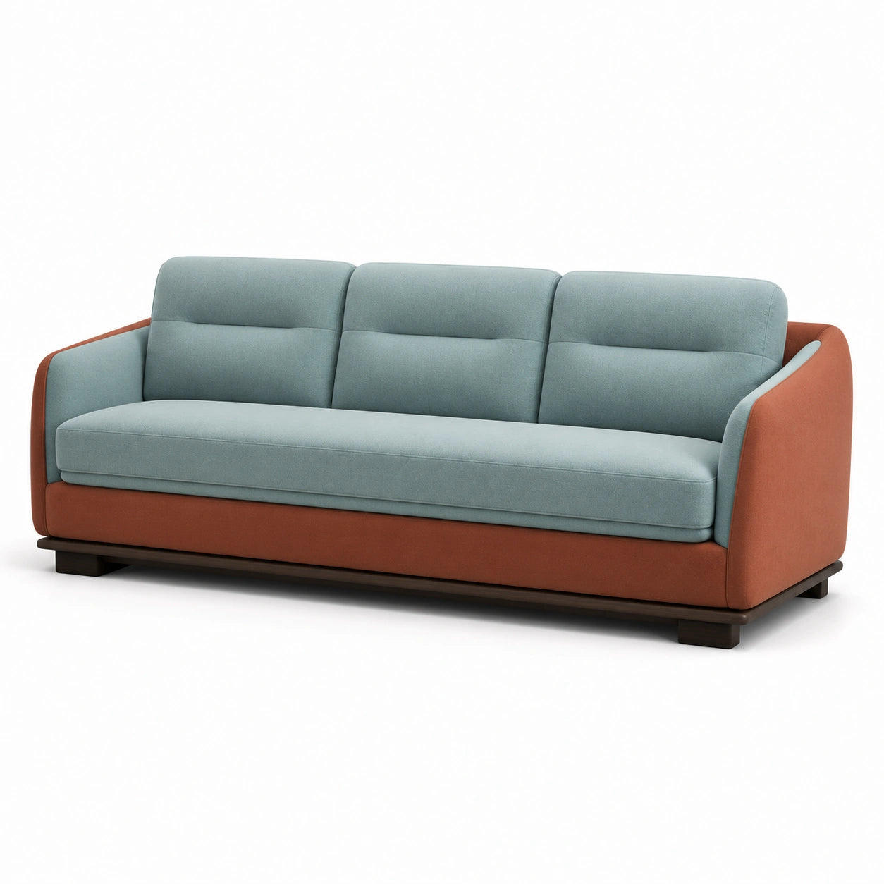3-Sitzer Sofa Holzrahmen Stoff Blau/Braun 205cm