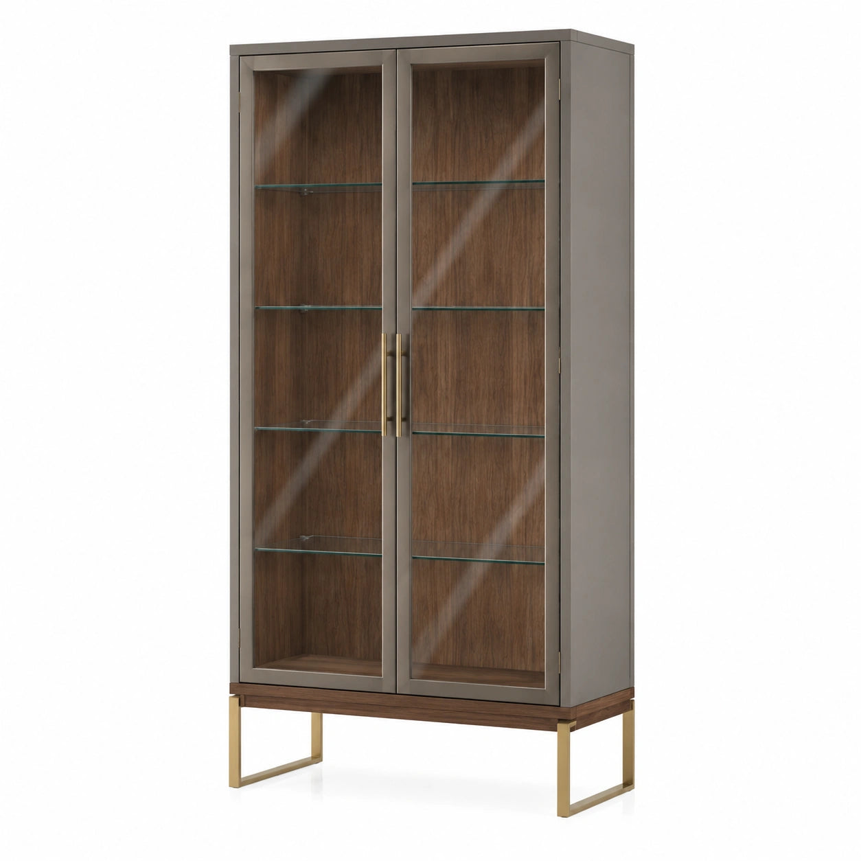 Vitrine aus Holz mit Glastüren und Glasregalen