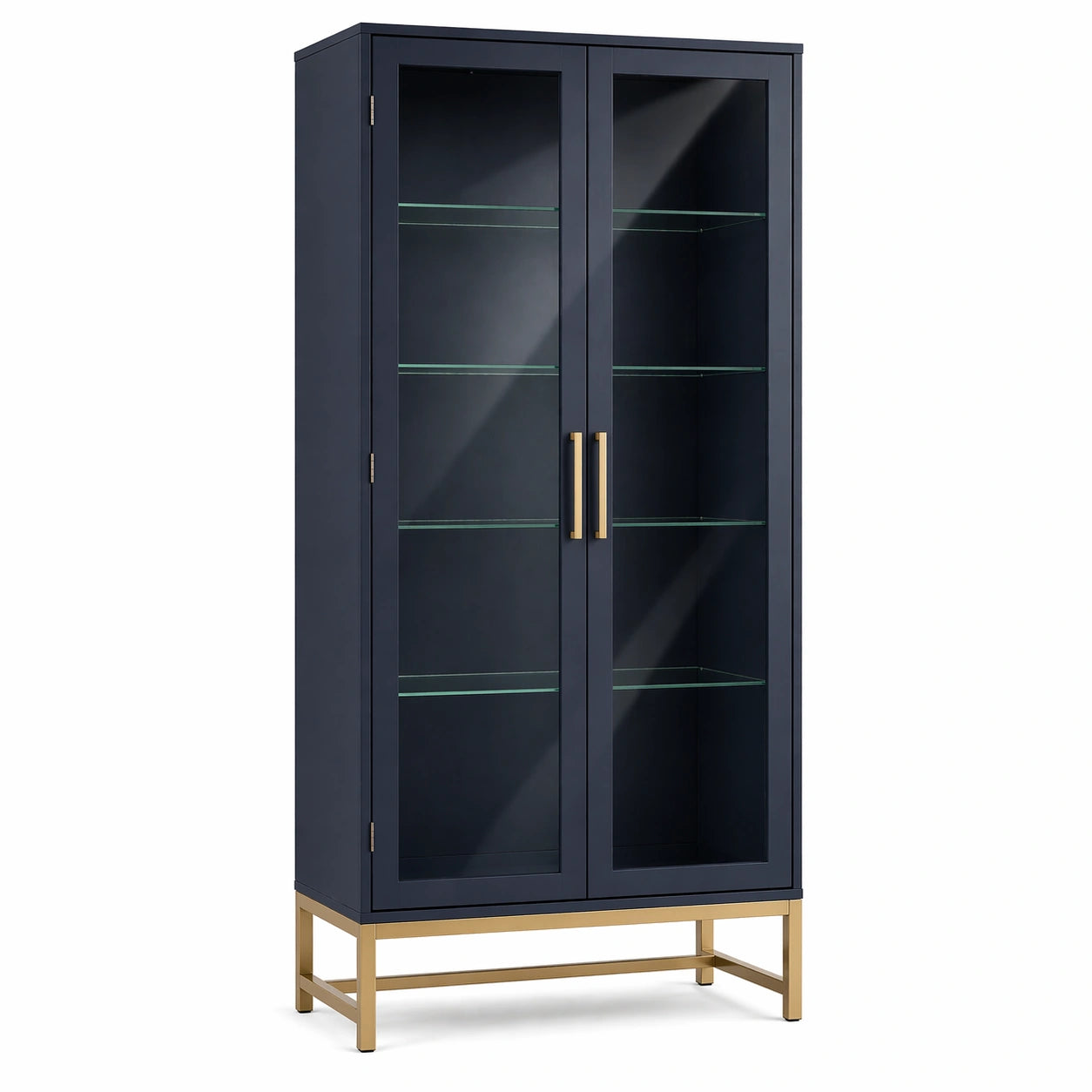Vitrine MDF Glas Metallgestell Blau 180x80x40 cm