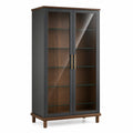 Vitrine aus Walnussholz mit gehärtetem Glas, Schwarz, 200cm Höhe, 100cm Breite