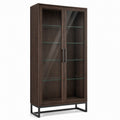 Vitrine Holz und Glas mit Metallgestell Braun 120cm x 40cm x 200cm