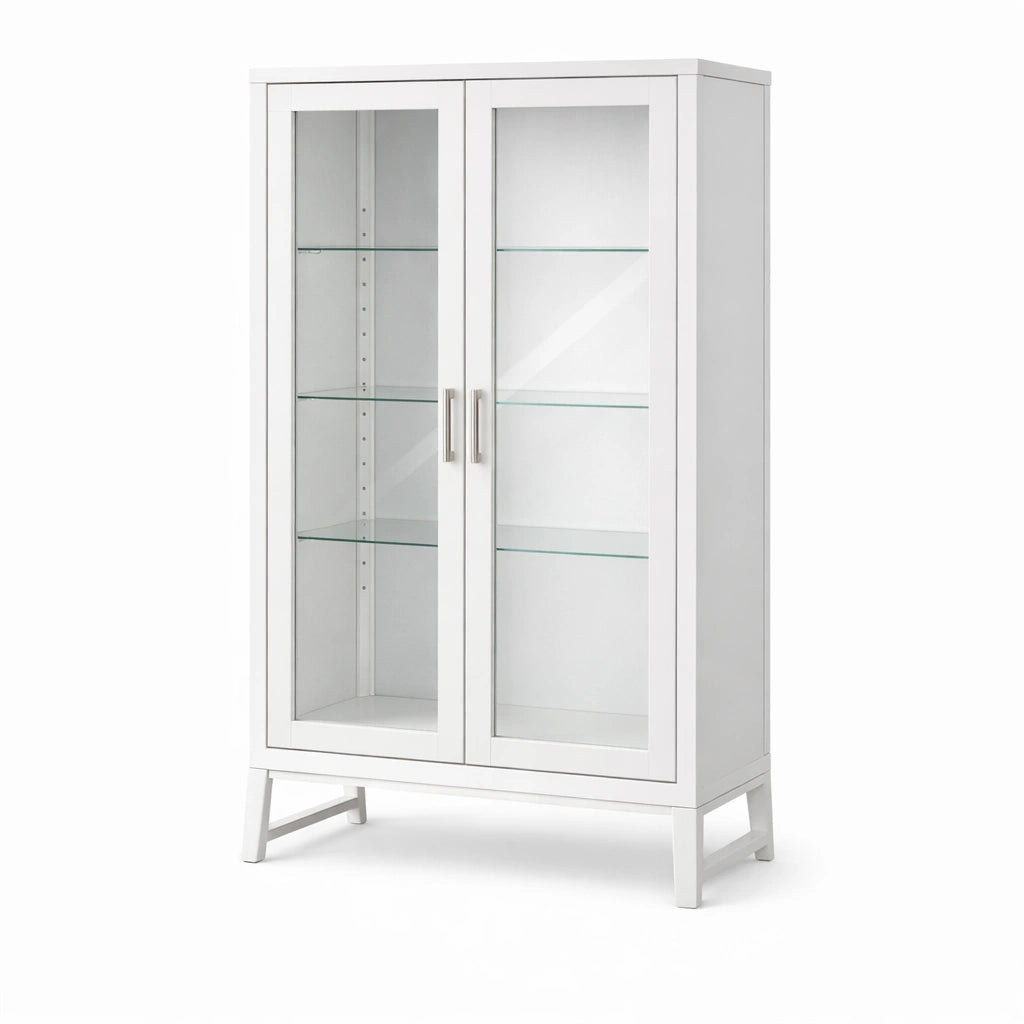 Vitrine Weiß MDF und gehärtetes Glas