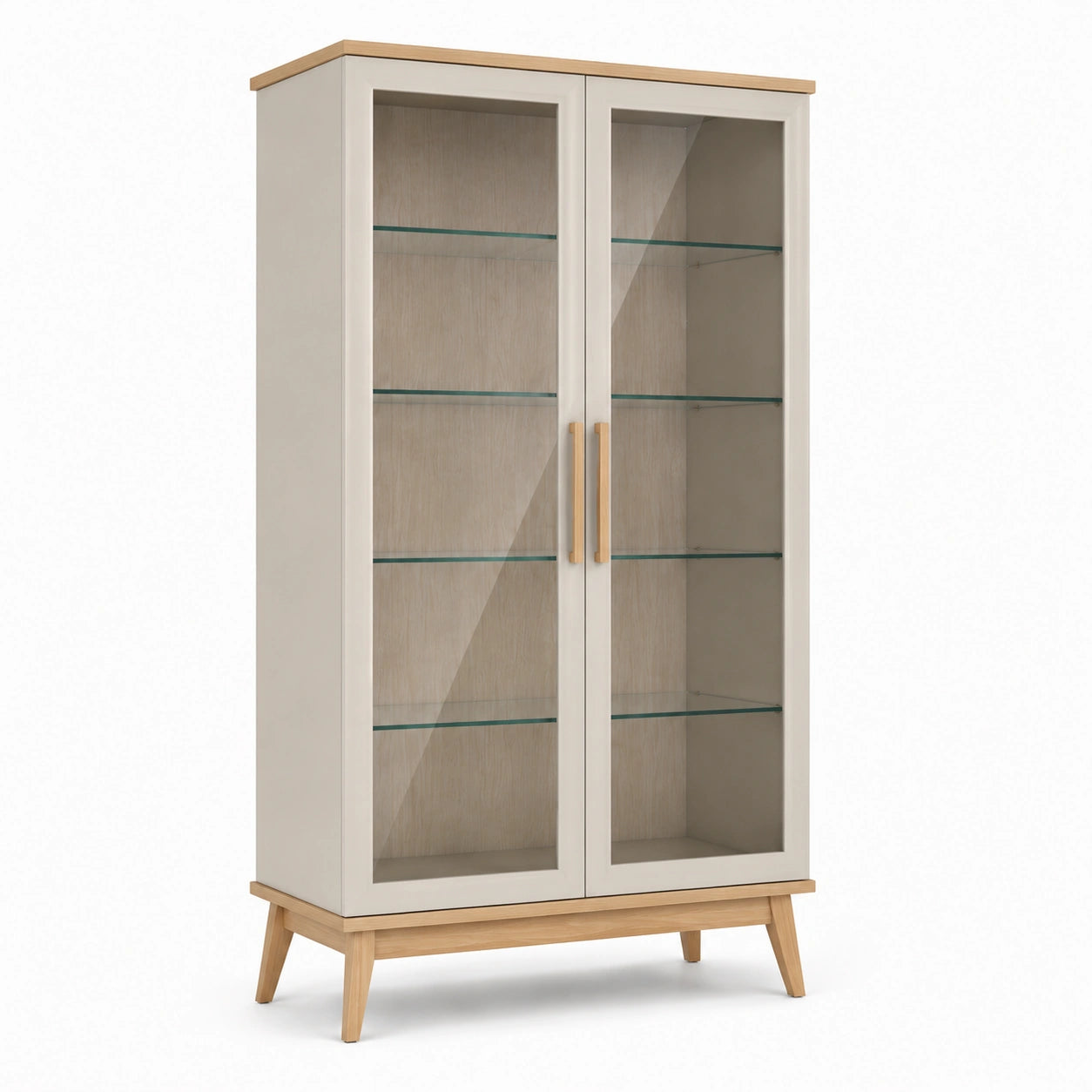 Vitrine mit Glastüren aus Massivholz Beige 180cm