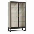 Vitrine aus Glas und Metall Schwarz Beige 100 cm x 40 cm x 200 cm
