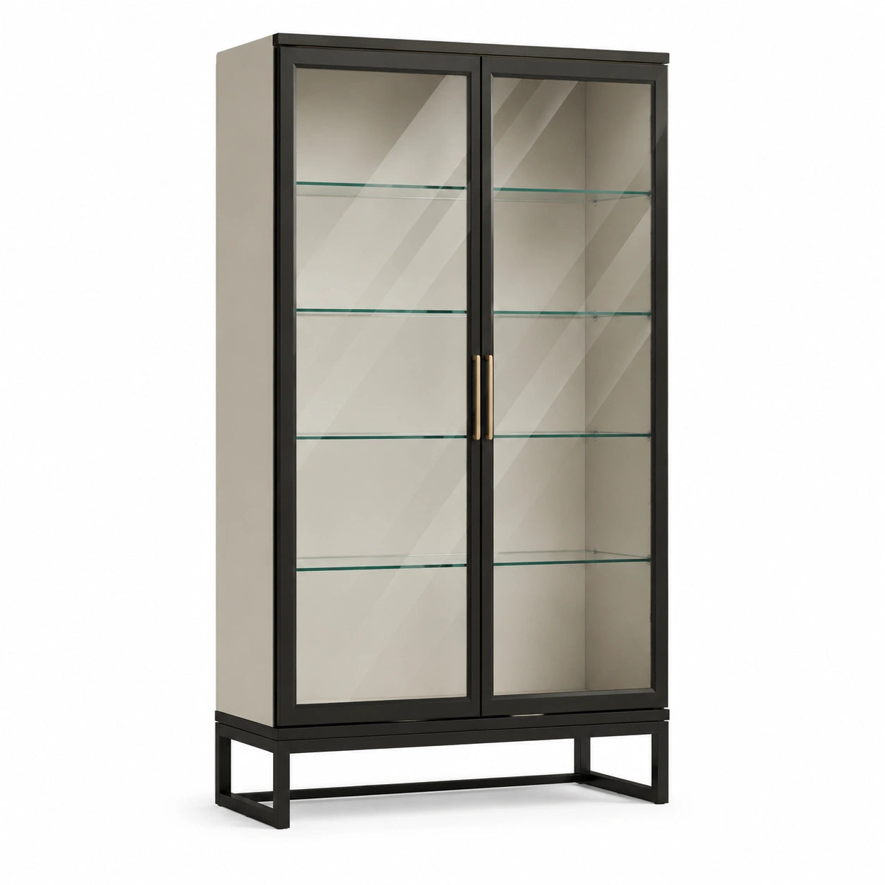 Vitrine aus Glas und Metall Schwarz Beige 100 cm x 40 cm x 200 cm