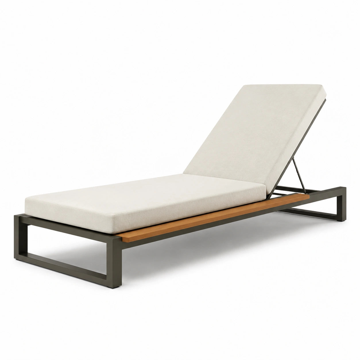 Sonnenliege Stahlrahmen Teakholz Beige Kissen