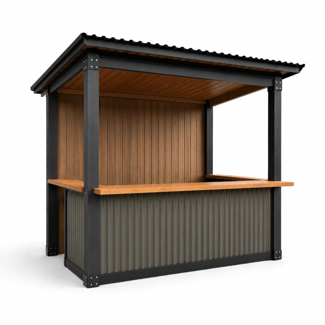 Gartenbar aus Stahl und Holz Brauenschwarz 200cm x 150cm x 220cm