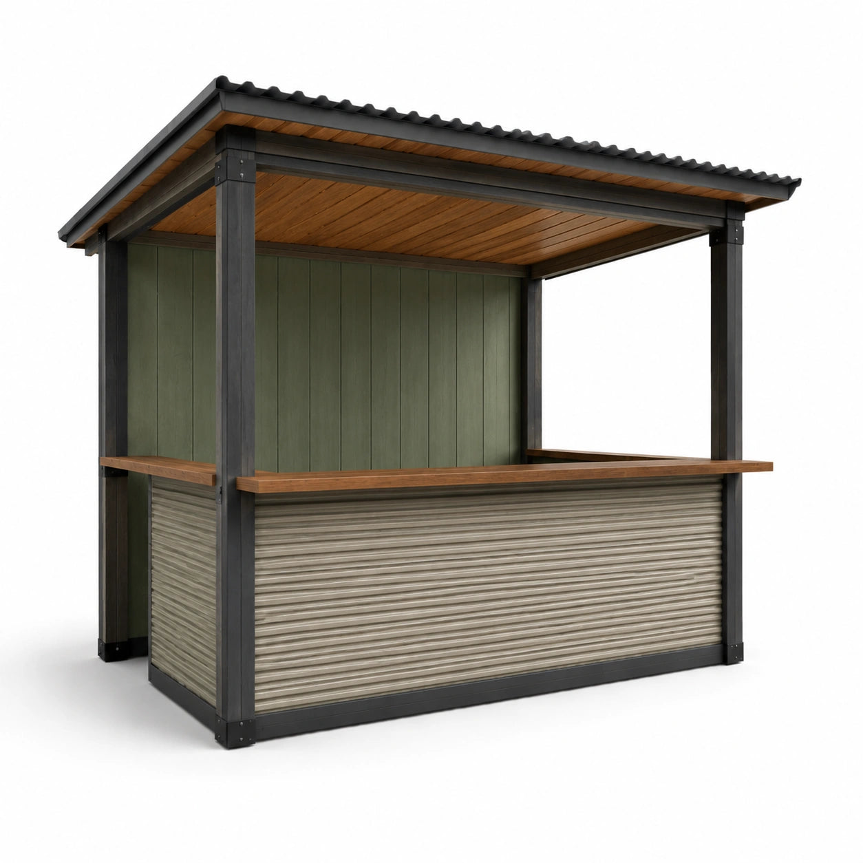 Holz Kiosk mit Stahlrahmen