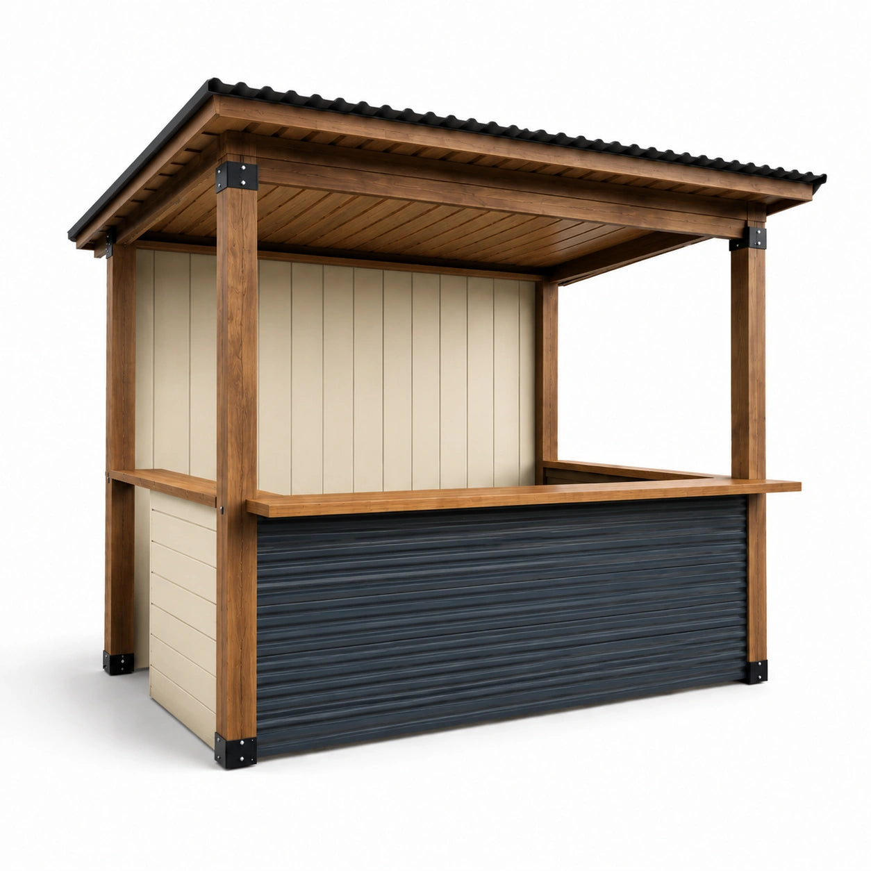 Holz-Metall Stand mit Kunststoffdach für Außenbereich