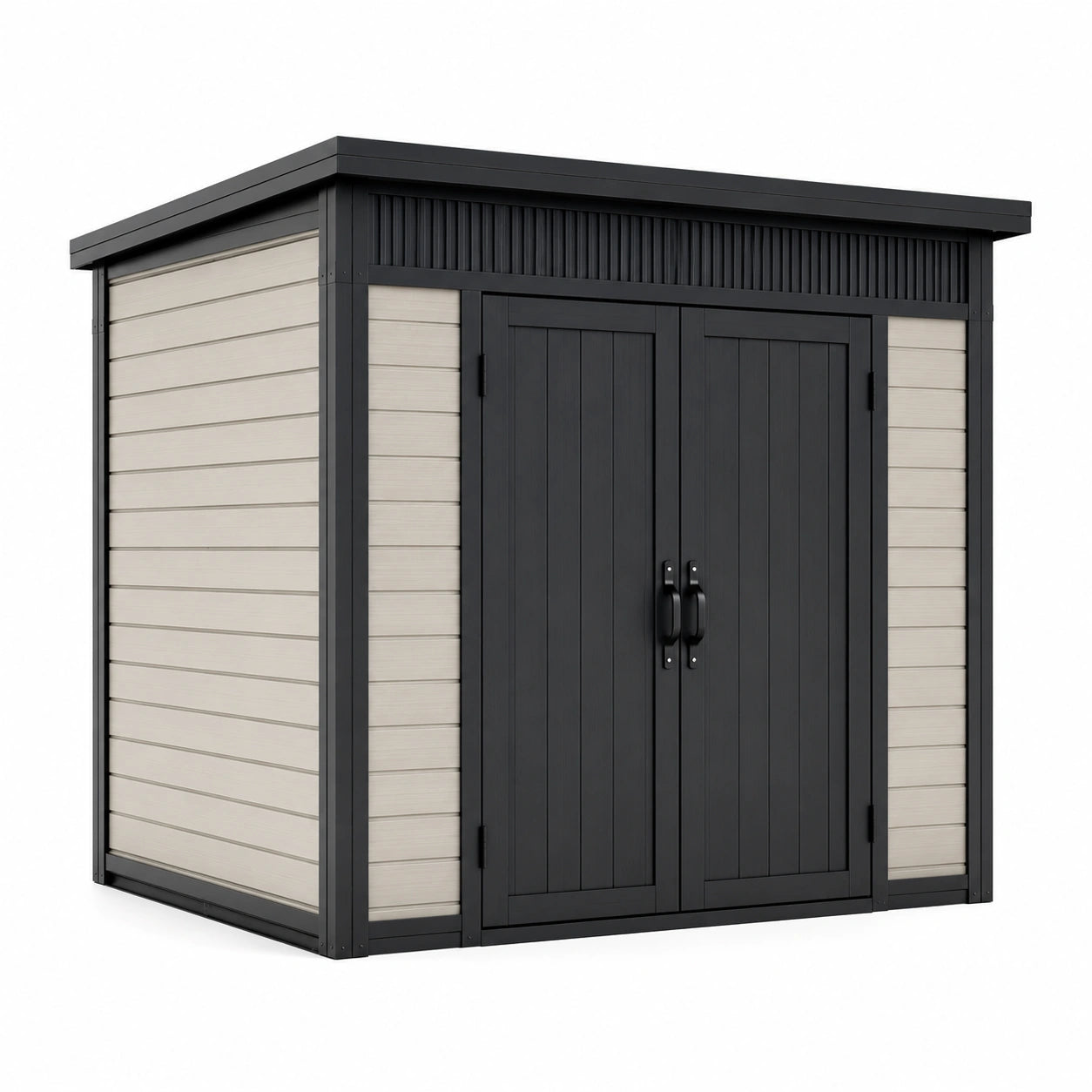 Kunststoff Gartenschuppen mit Doppeltür 204x130x192 cm Schwarz/Beige
