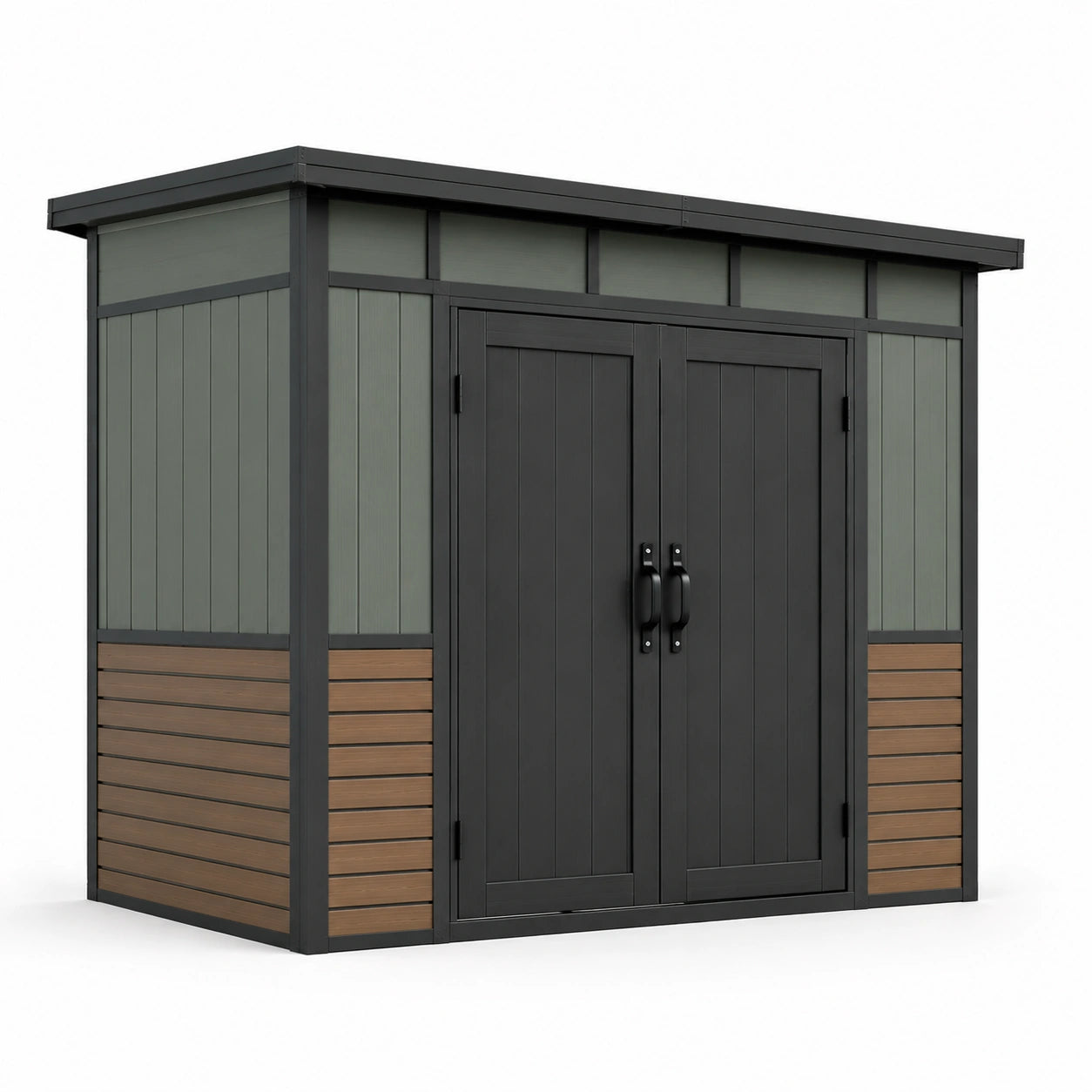 Metall-Gartenhaus mit Holzoptik Doppeltür 240x130x216 cm Schwarz/Grau/Braun