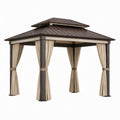 Gartenpavillon Aluminium mit Polyester Vorhängen Braun Beige