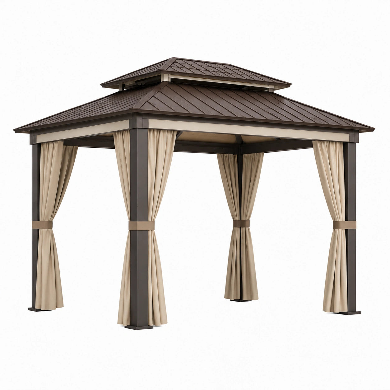 Gartenpavillon Aluminium mit Polyester Vorhängen Braun Beige