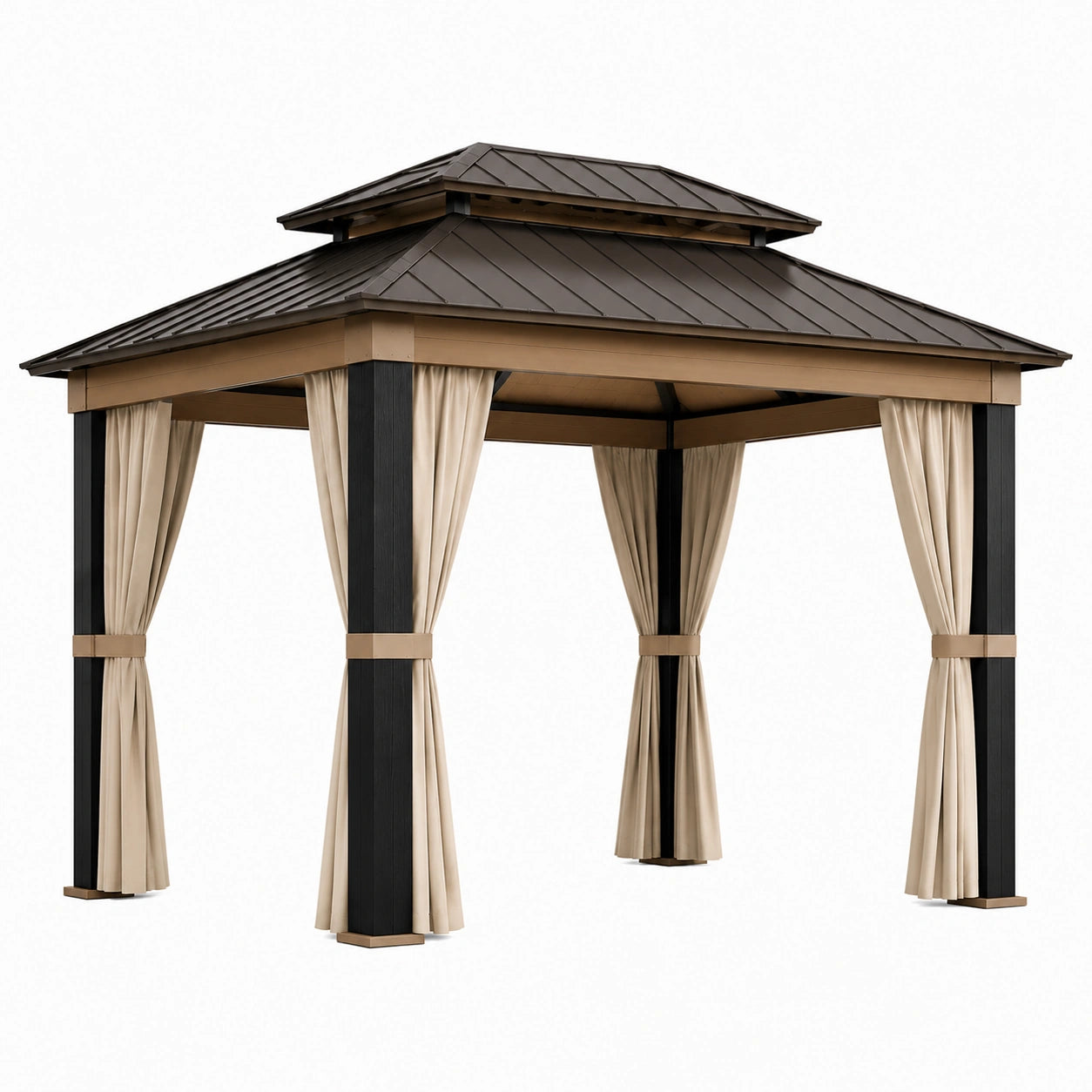 Aluminium Pavillon mit Stahl-Dach und Polyester Vorhängen